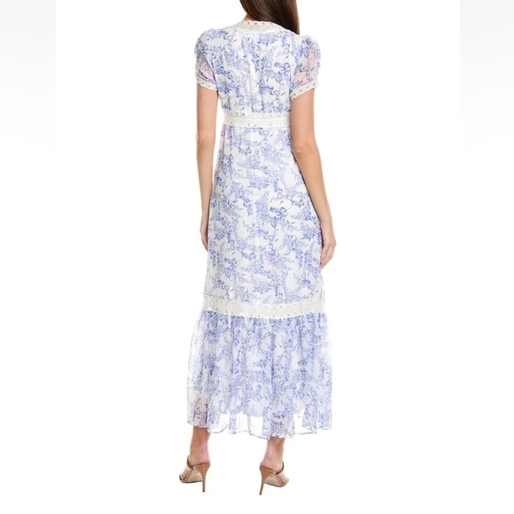 TAYLOR  Blue Floral Print short Sleeve Maxi Dress sz 14 - Picture 2 of 14